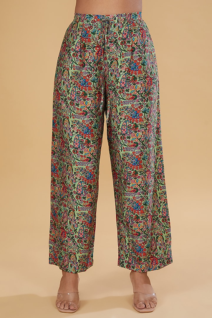 Green Chanderi Silk Mirror Work Tunic Set by Debyani at Pernia's Pop Up Shop