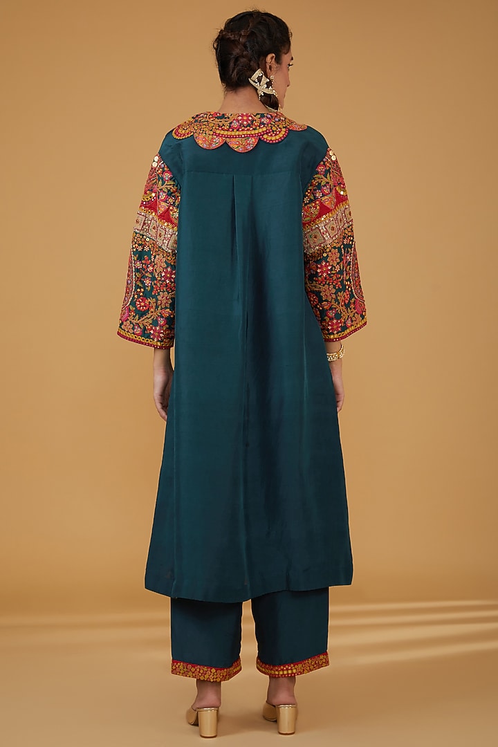 Blue Chanderi Silk Kurta Set by Debyani at Pernia's Pop Up Shop