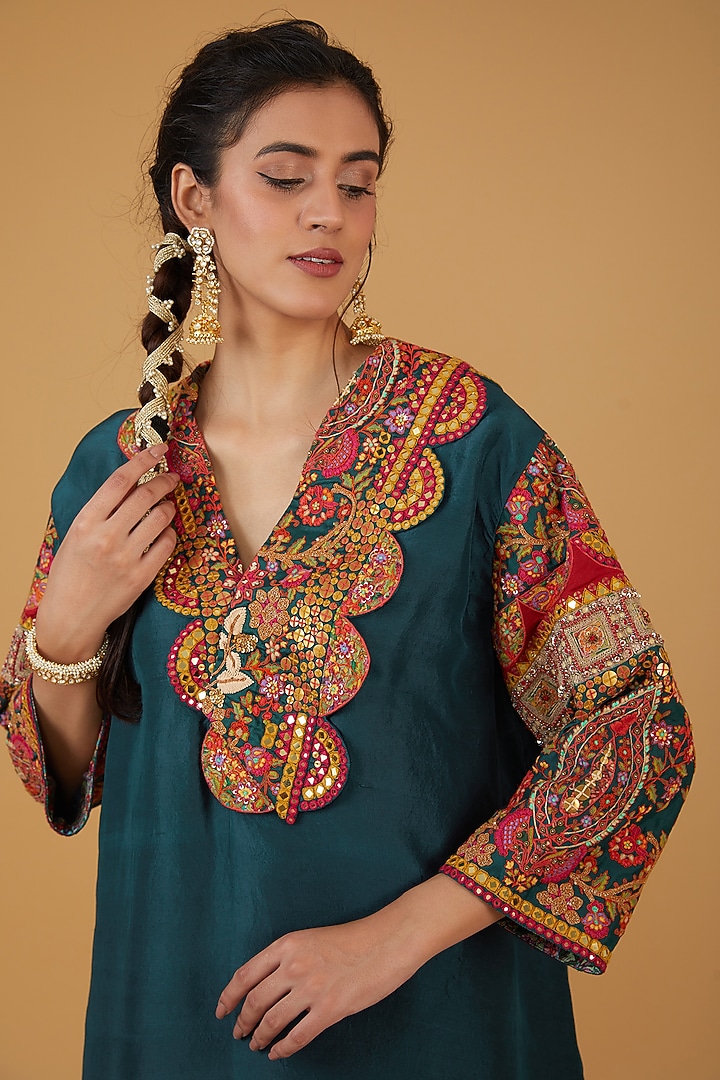 Blue Chanderi Silk Kurta Set by Debyani at Pernia's Pop Up Shop