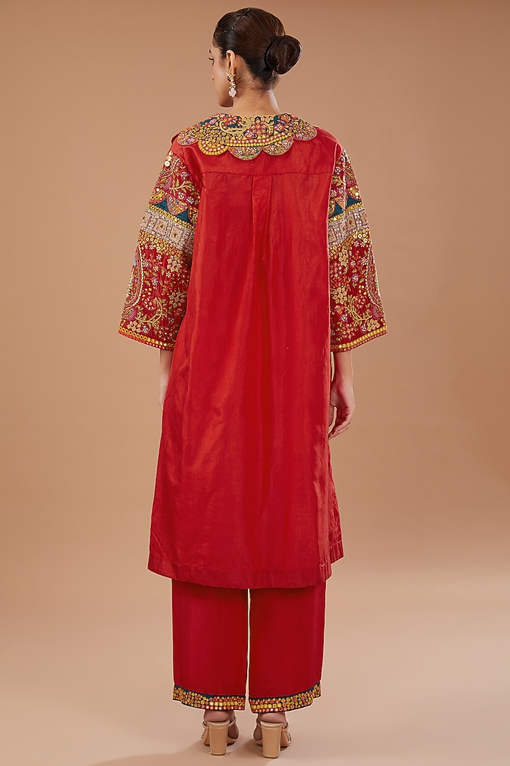 Red Silk Kurta Set by Debyani at Pernia's Pop Up Shop