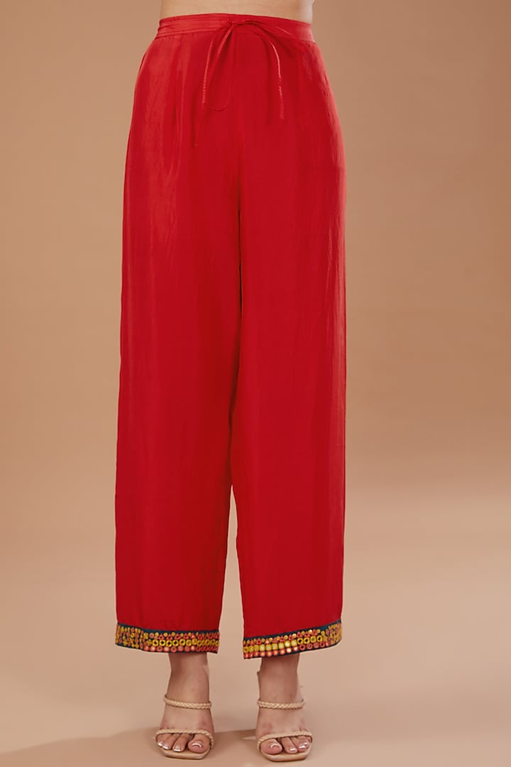 Red Silk Kurta Set by Debyani at Pernia's Pop Up Shop