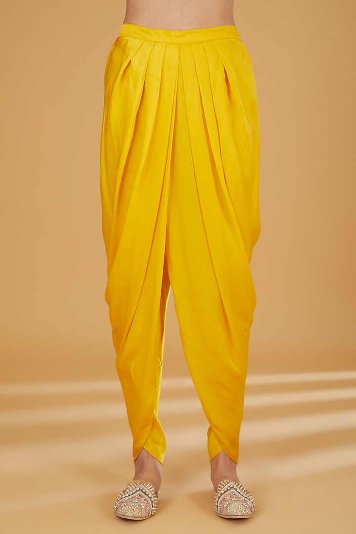 Yellow Silk Dhoti Set by Debyani at Pernia's Pop Up Shop