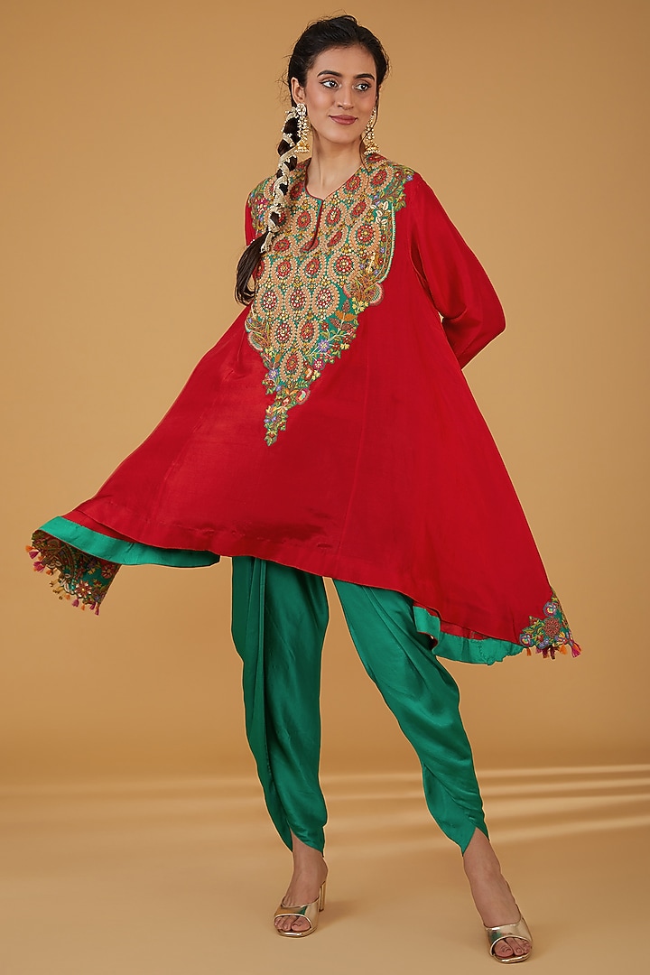 Red Chanderi Silk Co-Ord Set by Debyani at Pernia's Pop Up Shop