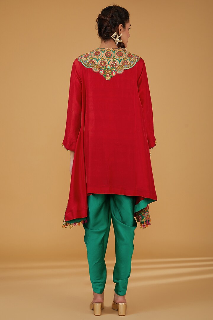 Red Chanderi Silk Co-Ord Set by Debyani at Pernia's Pop Up Shop