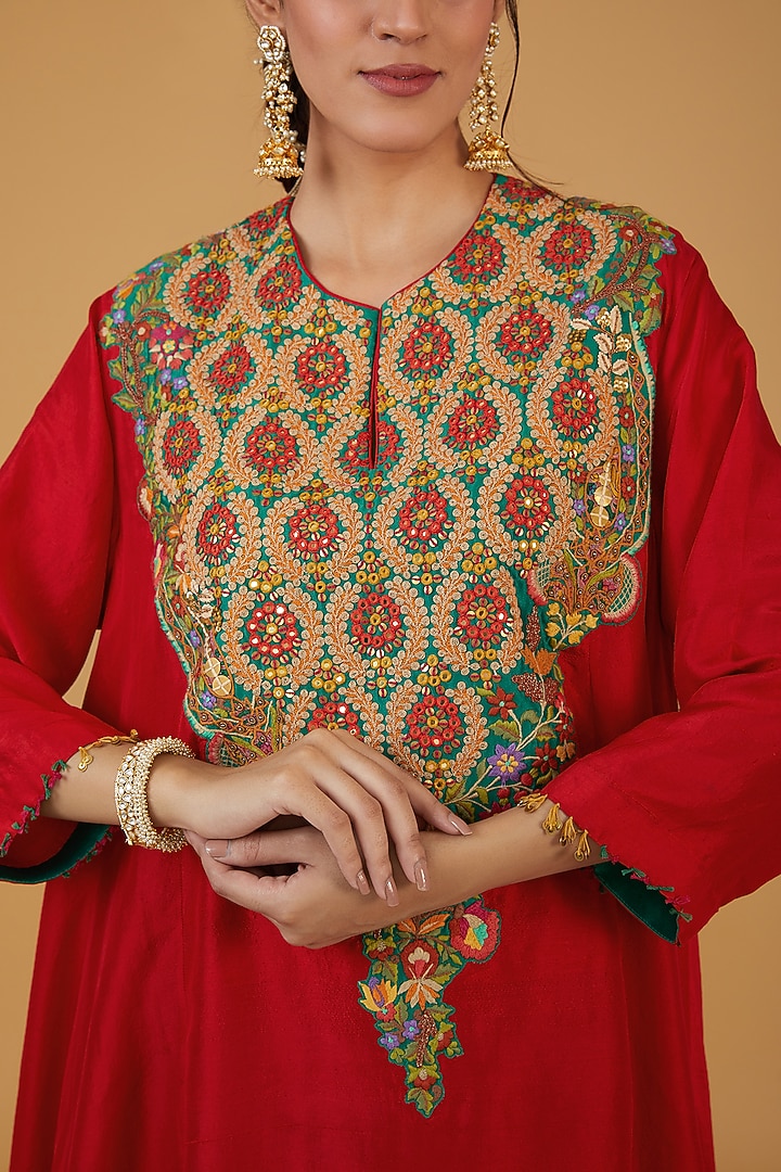 Red Chanderi Silk Co-Ord Set by Debyani at Pernia's Pop Up Shop