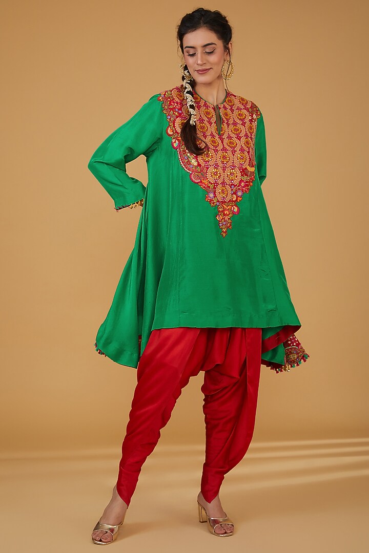 Emerald Green Chanderi Silk Co-Ord Set by Debyani at Pernia's Pop Up Shop