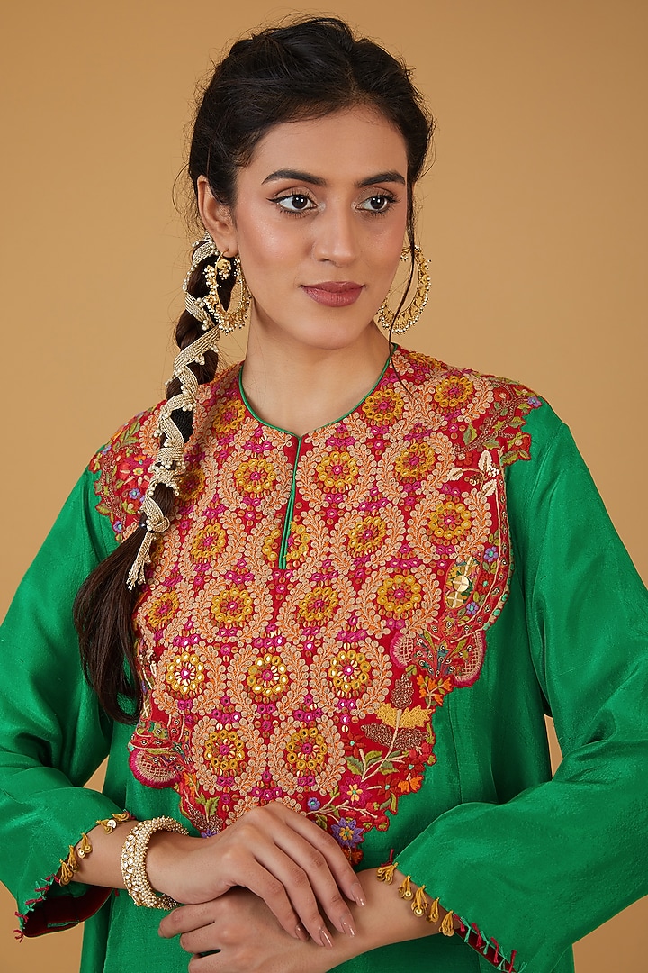 Emerald Green Chanderi Silk Co-Ord Set by Debyani at Pernia's Pop Up Shop