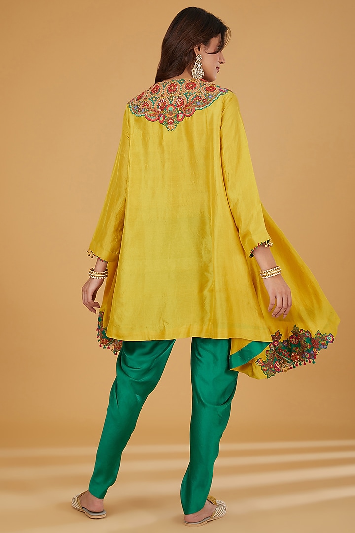 Green Silk Dhoti Set by Debyani at Pernia's Pop Up Shop
