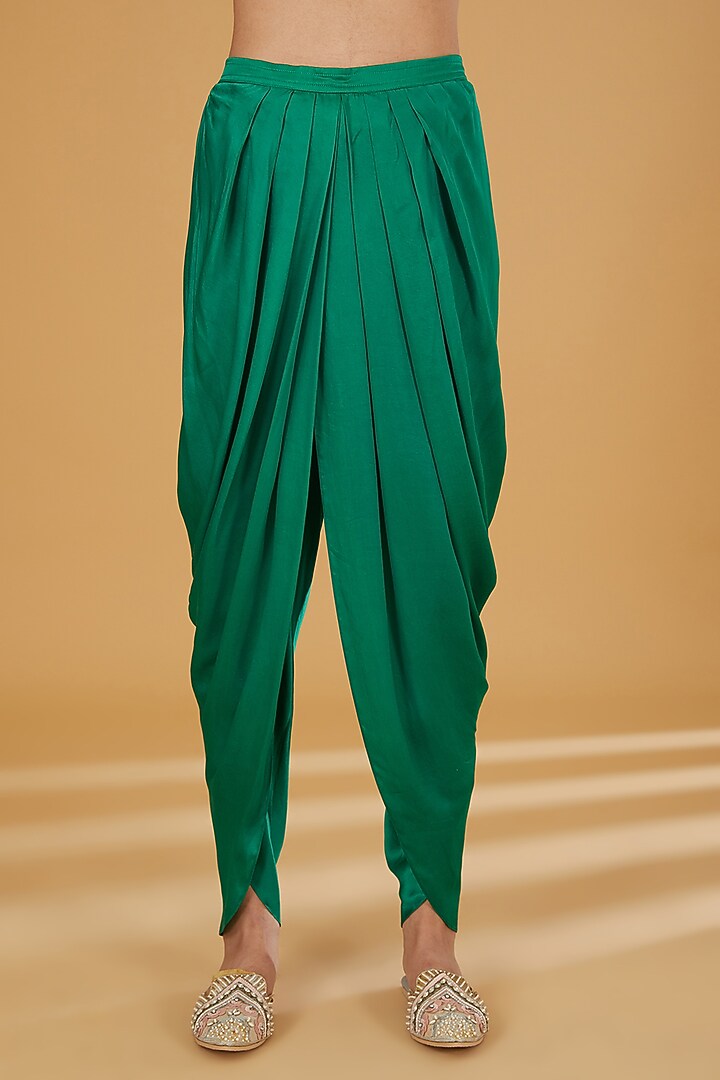 Green Silk Dhoti Set by Debyani at Pernia's Pop Up Shop