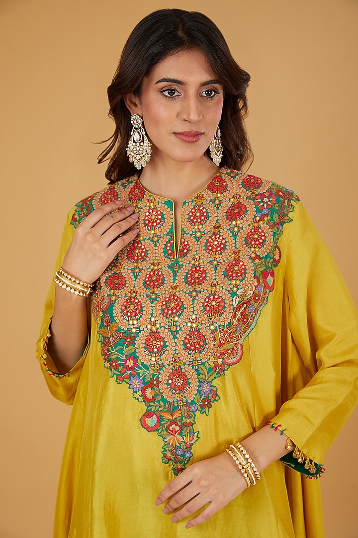 Green Silk Dhoti Set by Debyani at Pernia's Pop Up Shop
