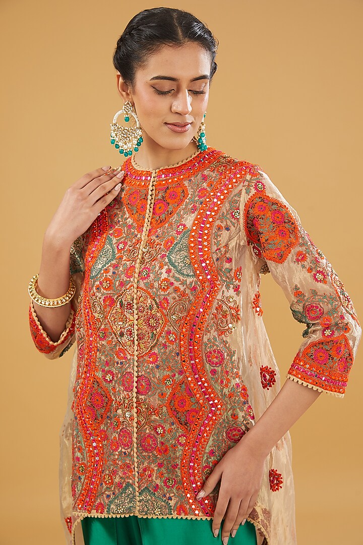 Gold Tissue Trail Jacket Set by Debyani at Pernia's Pop Up Shop