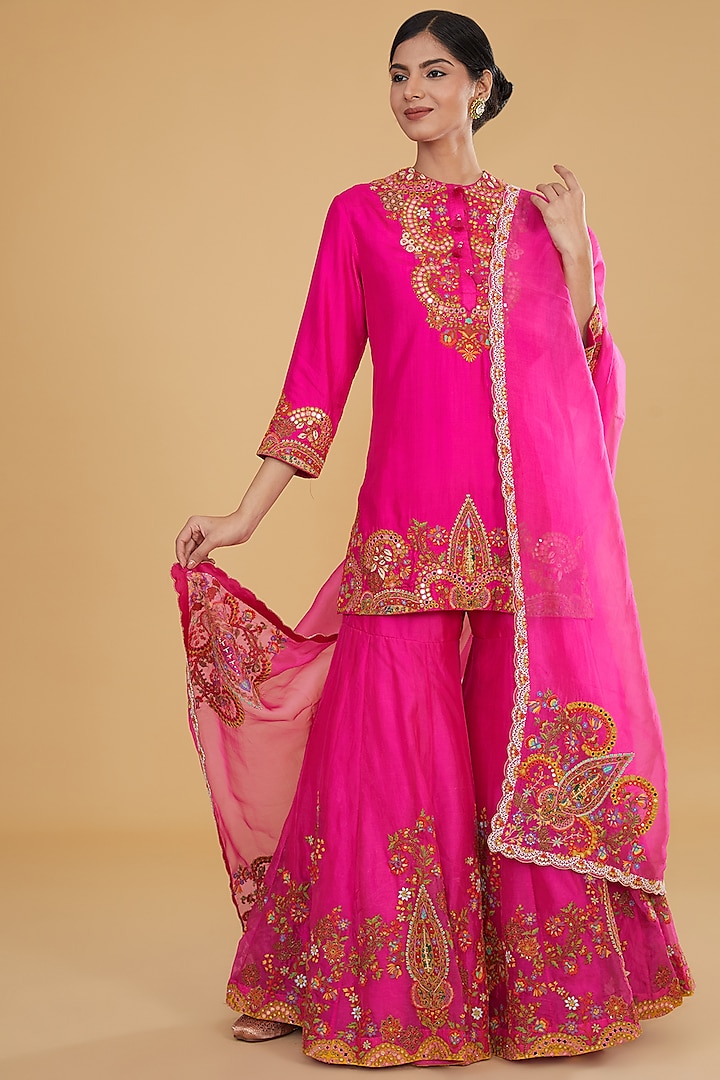 Pink Chanderi Sharara Set by Debyani