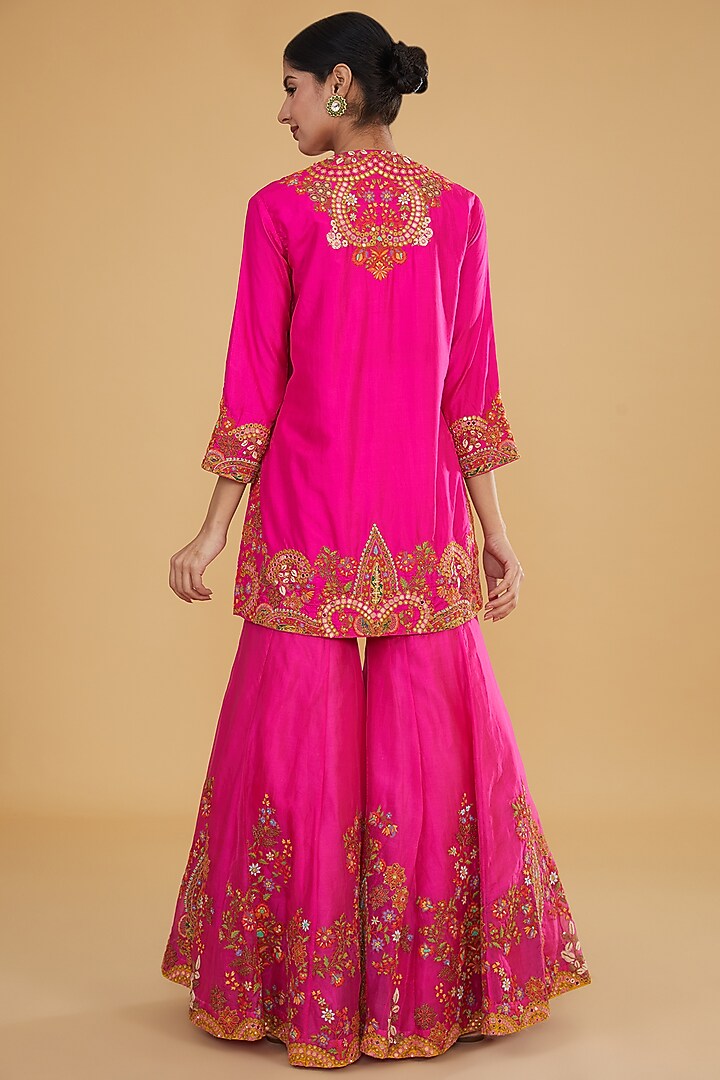 Pink Chanderi Bridal Sharara Set by Debyani at Pernia's Pop Up Shop