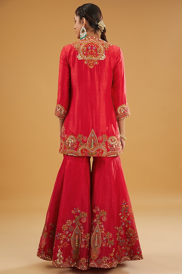 Red Silk Bridal Sharara Set by Debyani at Pernia's Pop Up Shop