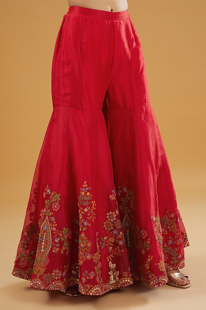 Red Silk Bridal Sharara Set by Debyani at Pernia's Pop Up Shop