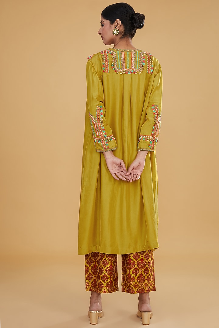 Mustard Silk Kurta Set by Debyani at Pernia's Pop Up Shop