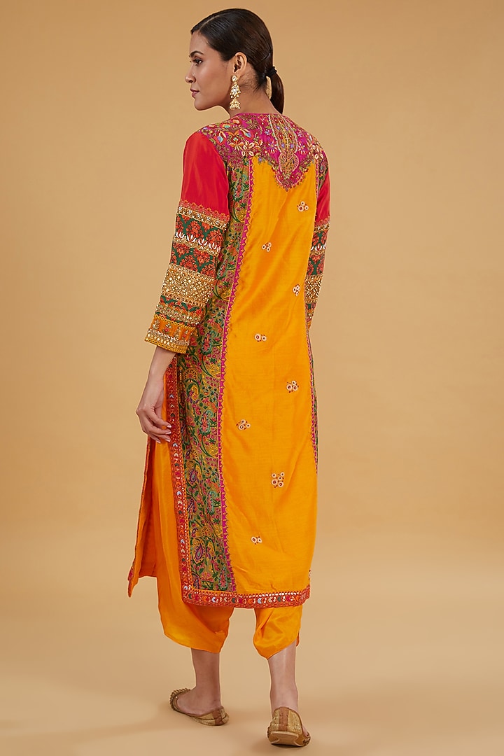Orange Chanderi Silk Hand & Machine Embroidered Kurta Set by Debyani at Pernia's Pop Up Shop