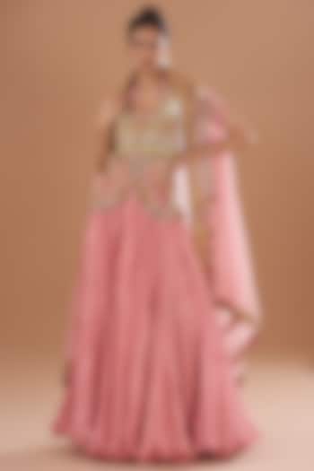 Powder Pink Chanderi Jacket Set by Debyani at Pernia's Pop Up Shop