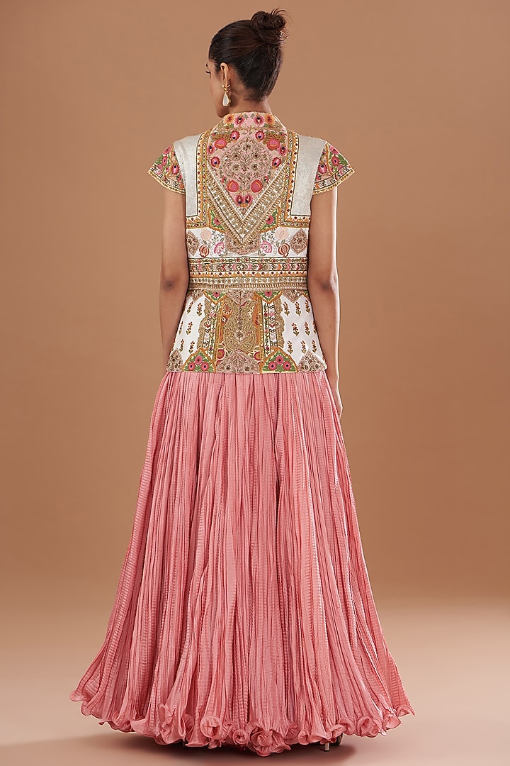 Powder Pink Chanderi Jacket Set by Debyani at Pernia's Pop Up Shop