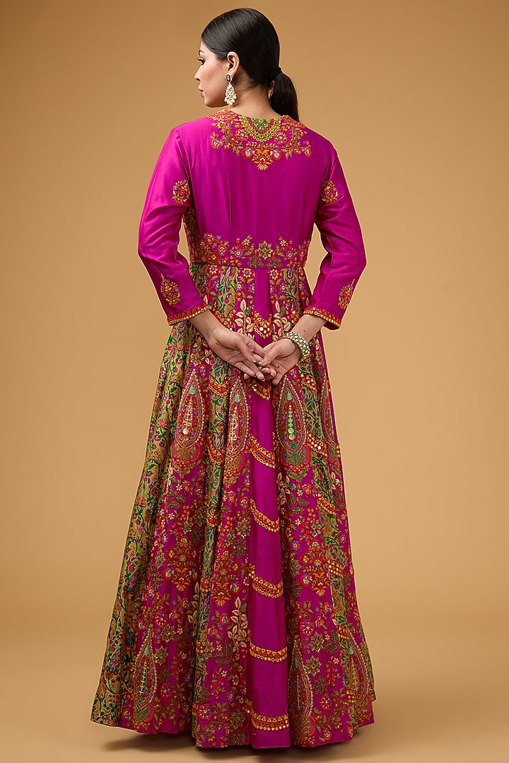 Rani Pink Silk Chanderi & Silk Organza Bridal Anarkali Set by Debyani at Pernia's Pop Up Shop