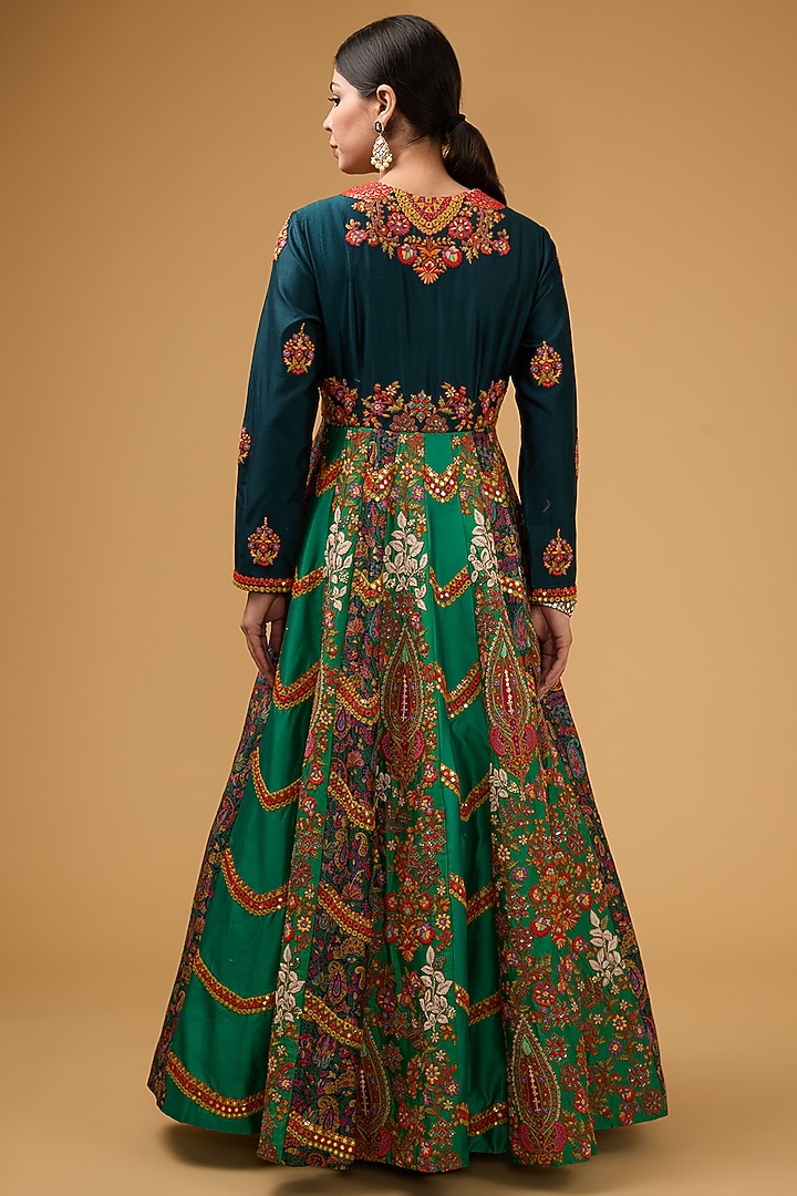 Blue Silk Chanderi & Silk Organza Bridal Anarkali Set by Debyani at Pernia's Pop Up Shop