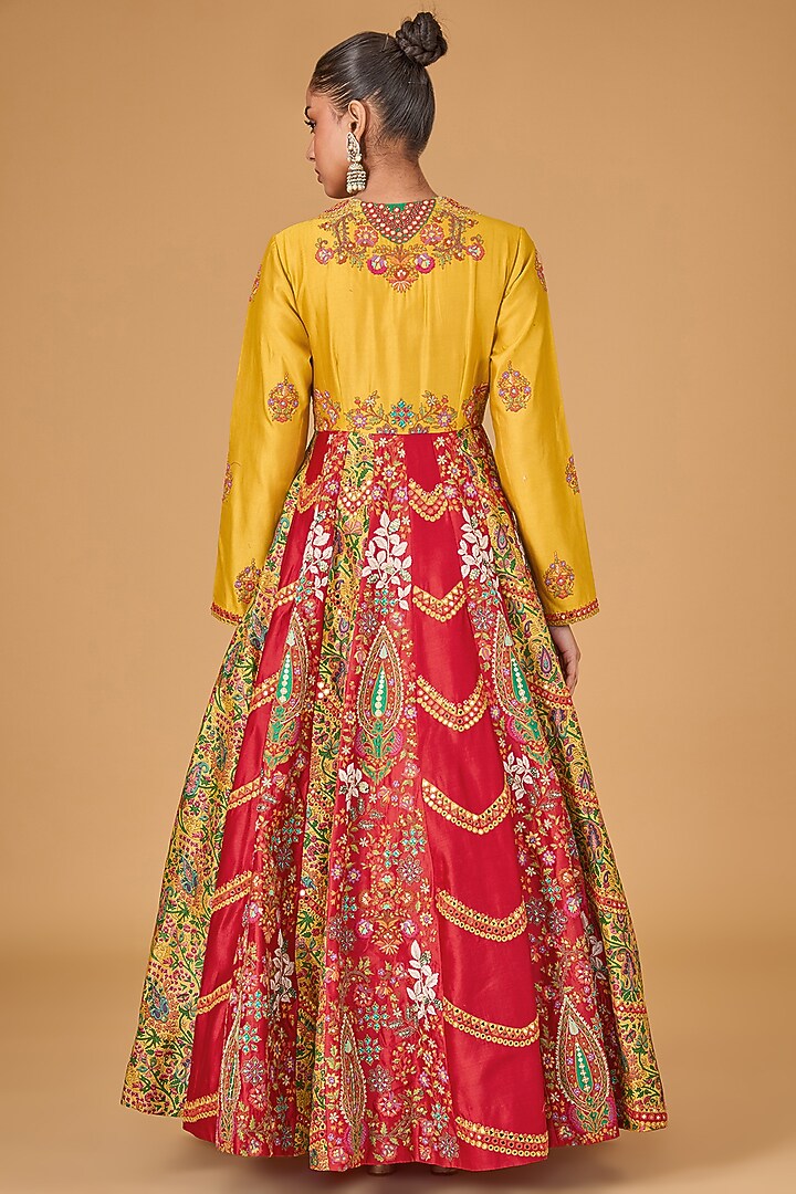 Yellow Chanderi Bridal Anarkali Set by Debyani at Pernia's Pop Up Shop
