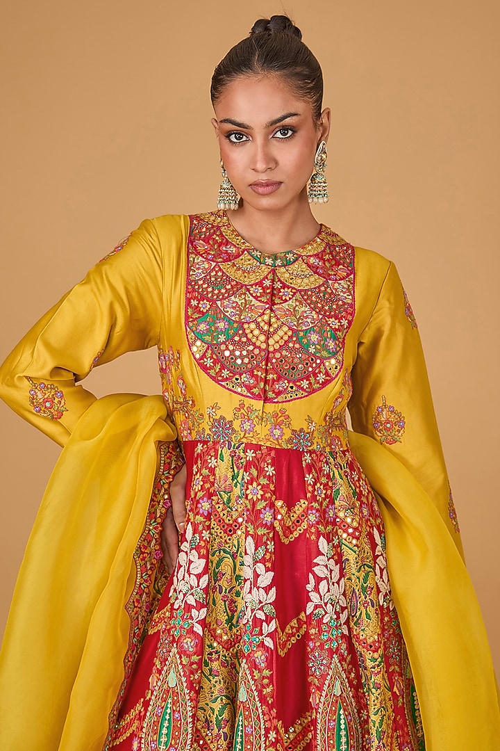 Yellow Chanderi Bridal Anarkali Set by Debyani at Pernia's Pop Up Shop