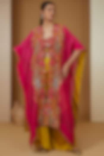 Magenta Organza Mirror Work Cape Set by Debyani at Pernia's Pop Up Shop