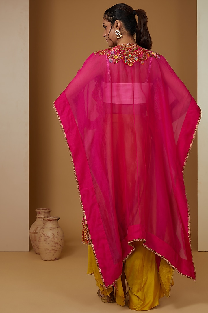 Magenta Organza Mirror Work Cape Set by Debyani at Pernia's Pop Up Shop
