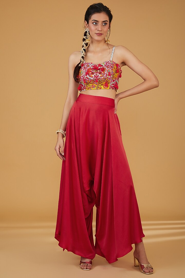Navy Blue Organza Embroidered Cape Set by Debyani at Pernia's Pop Up Shop