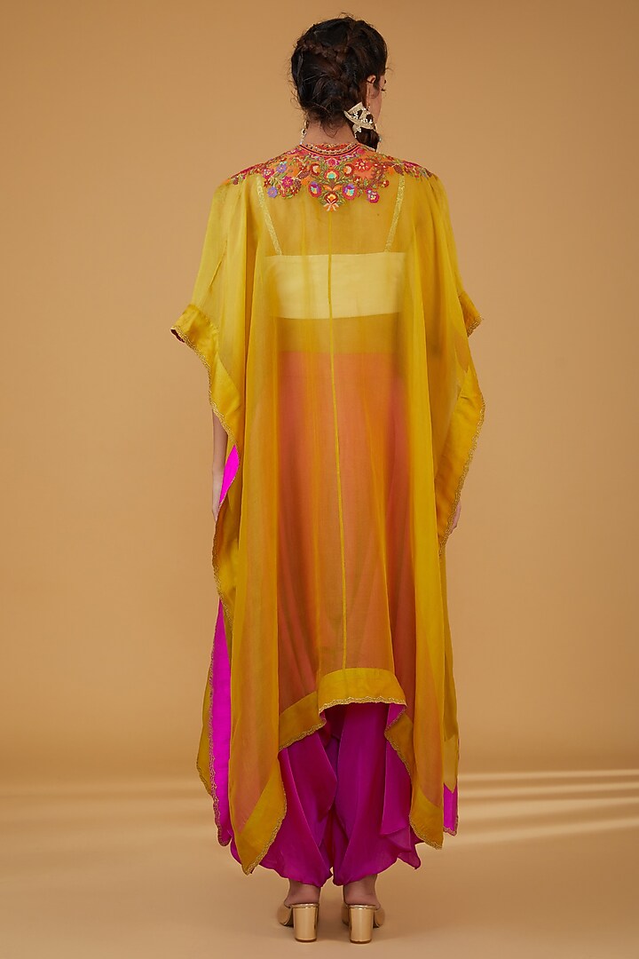 Mustard Organza Embroidered Cape Set by Debyani at Pernia's Pop Up Shop