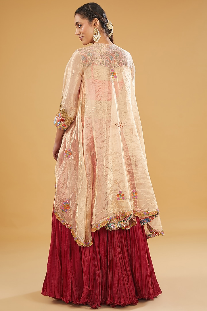Red Tissue Crushed Skirt Set by Debyani at Pernia's Pop Up Shop