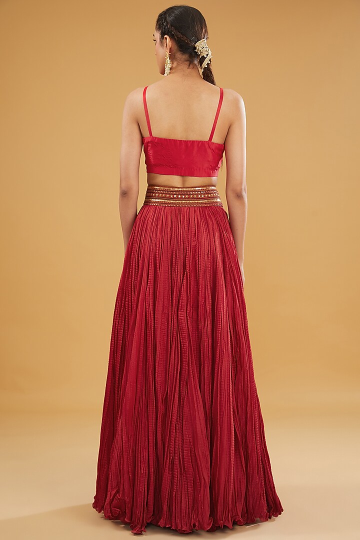 Red Tissue Crushed Skirt Set by Debyani at Pernia's Pop Up Shop