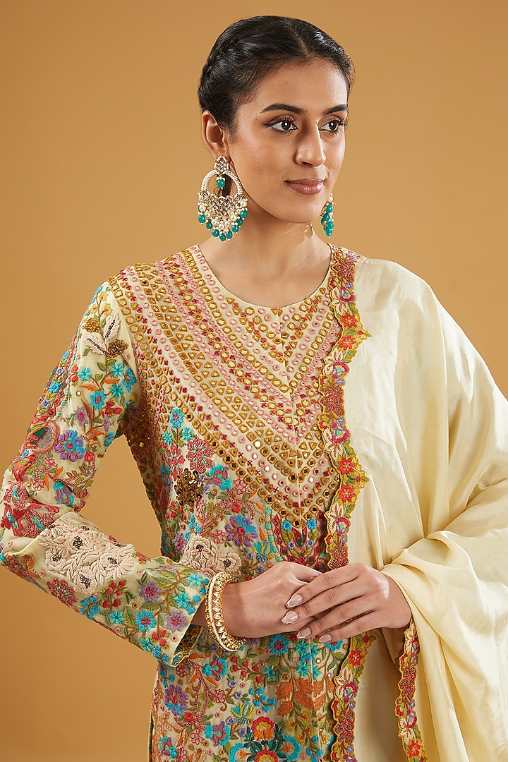 Multi-Colored Organza Mirror Work Kurta Set by Debyani at Pernia's Pop Up Shop
