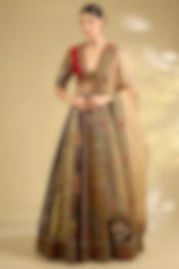 Multi-Colored Silk Hand & Machine Embroidered Bridal Lehenga Set by Debyani at Pernia's Pop Up Shop