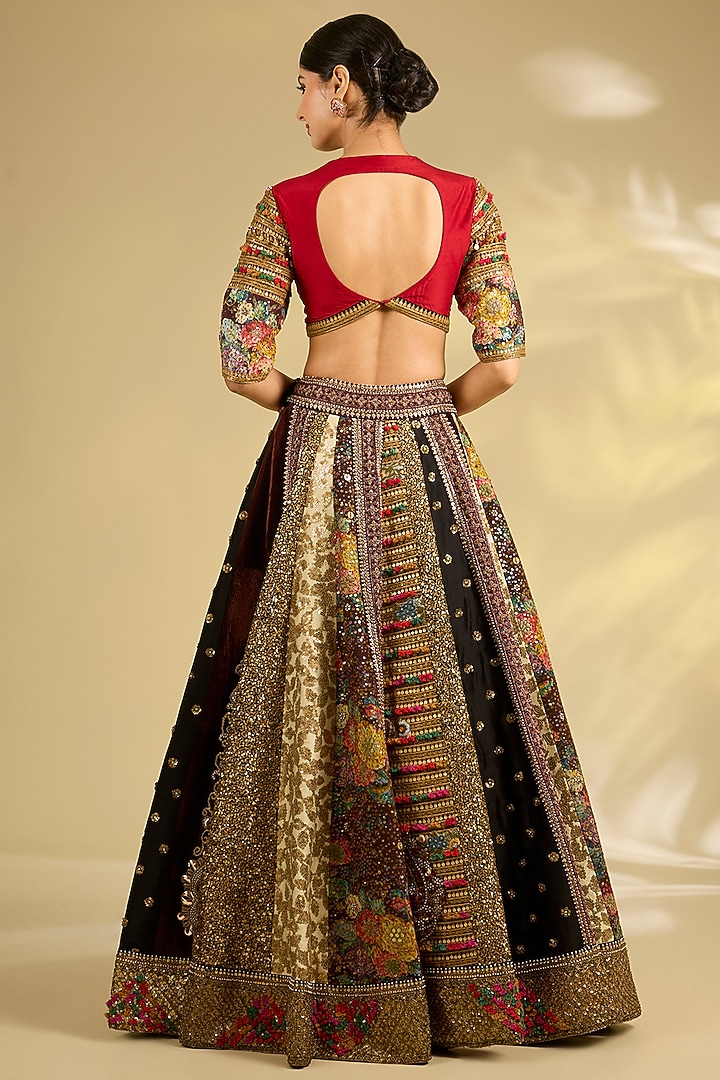Multi-Colored Silk Hand & Machine Embroidered Bridal Lehenga Set by Debyani at Pernia's Pop Up Shop
