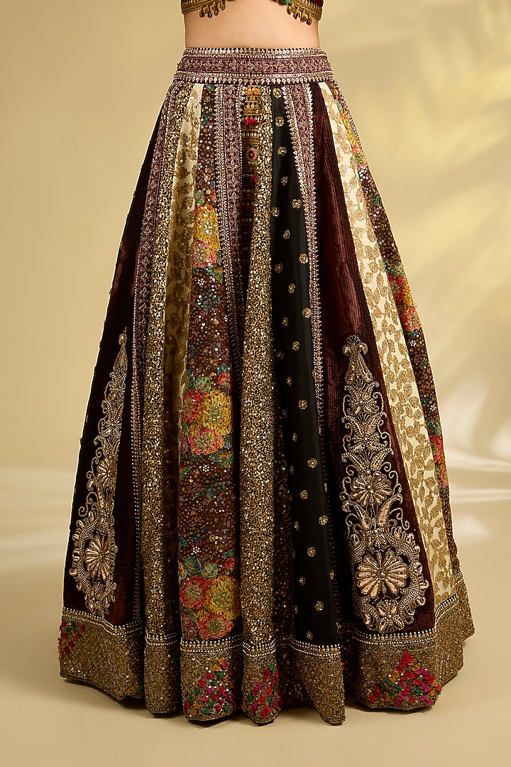 Multi-Colored Silk Hand & Machine Embroidered Bridal Lehenga Set by Debyani at Pernia's Pop Up Shop