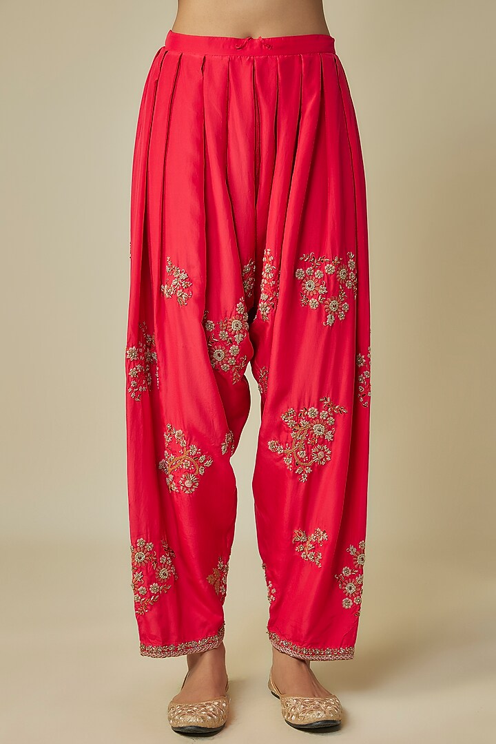 Green Silk Hand & Machine Embroidered Kurta Set by Debyani at Pernia's Pop Up Shop
