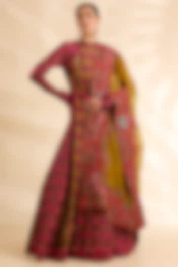 Mustard Silk Hand & Machine Embroidered Bridal Anarkali Set by Debyani at Pernia's Pop Up Shop
