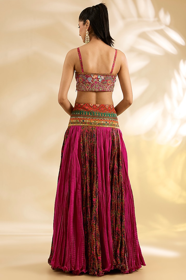 Magenta Silk Abstract Printed Crinkle Skirt Set by Debyani at Pernia's Pop Up Shop