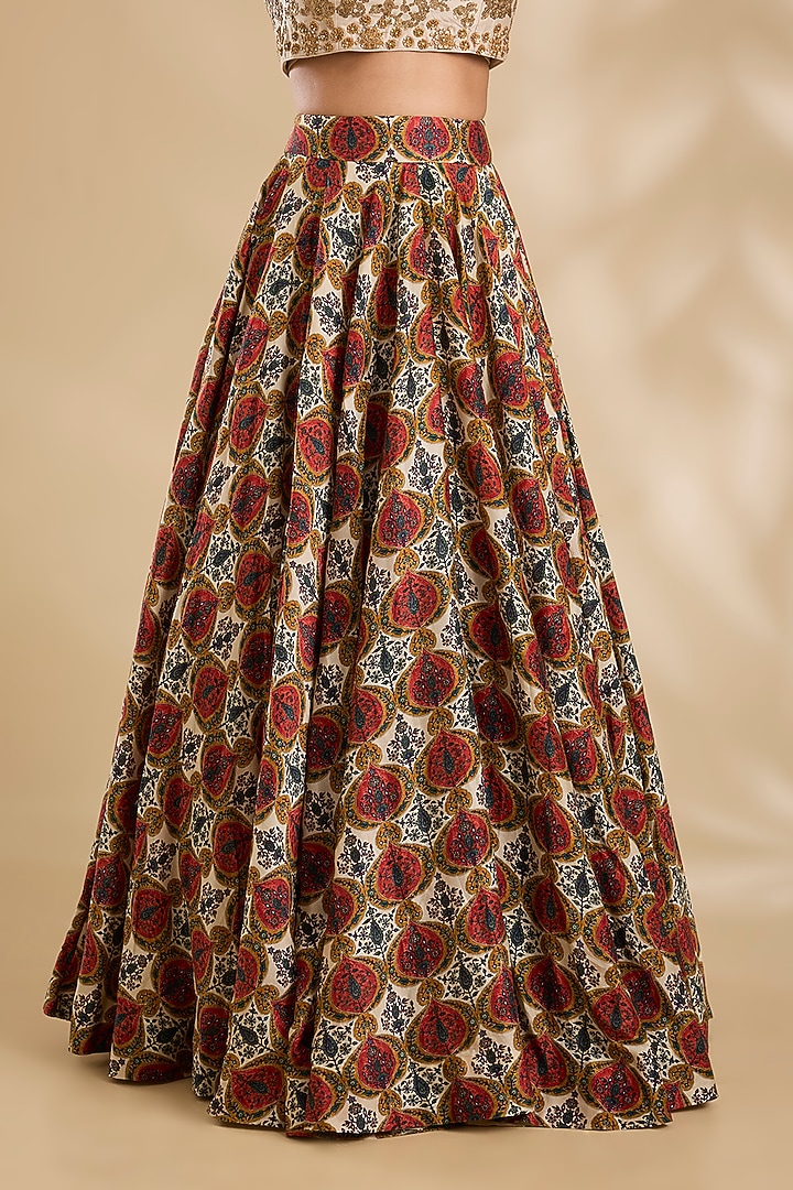 Ivory Silk & Organza Floral Printed Wedding Lehenga Set by Debyani at Pernia's Pop Up Shop