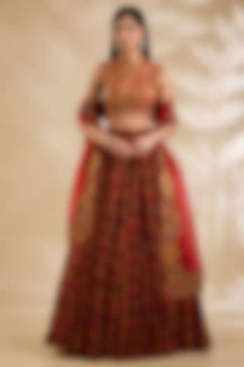 Red Silk & Organza Skirt Set by Debyani at Pernia's Pop Up Shop