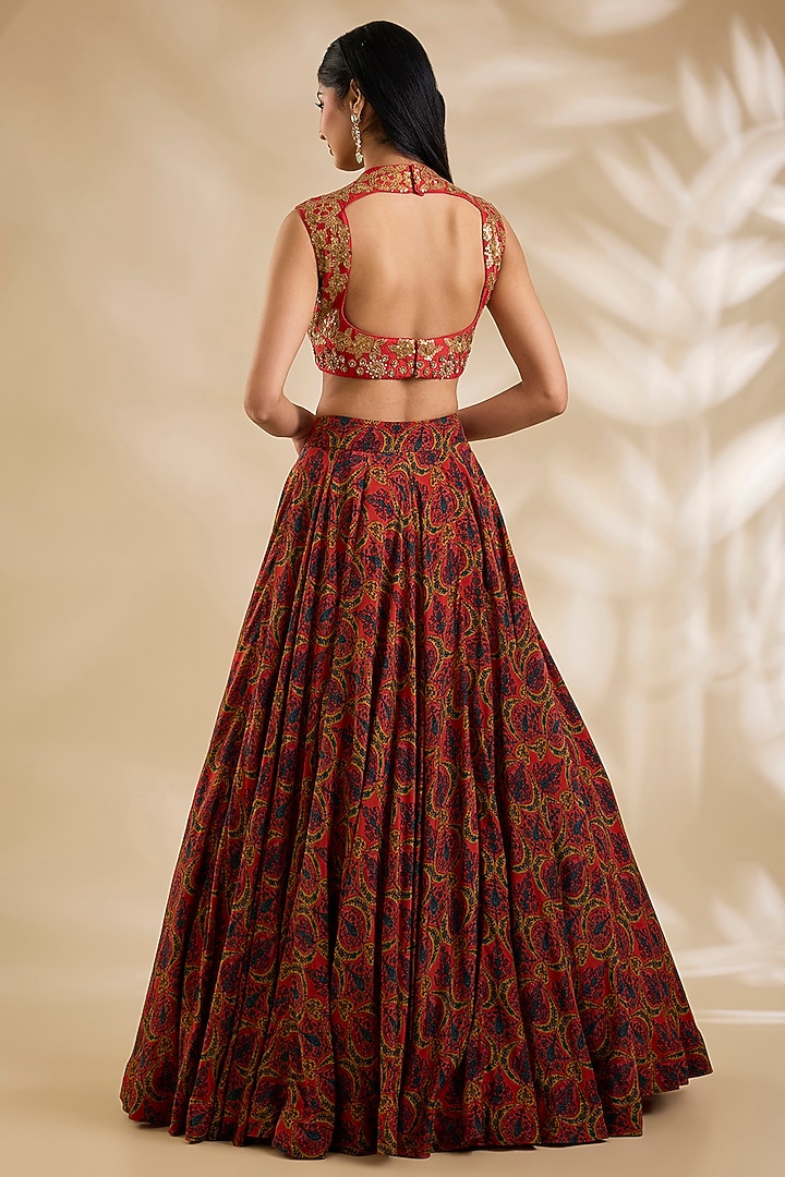 Red Silk & Organza Skirt Set by Debyani at Pernia's Pop Up Shop