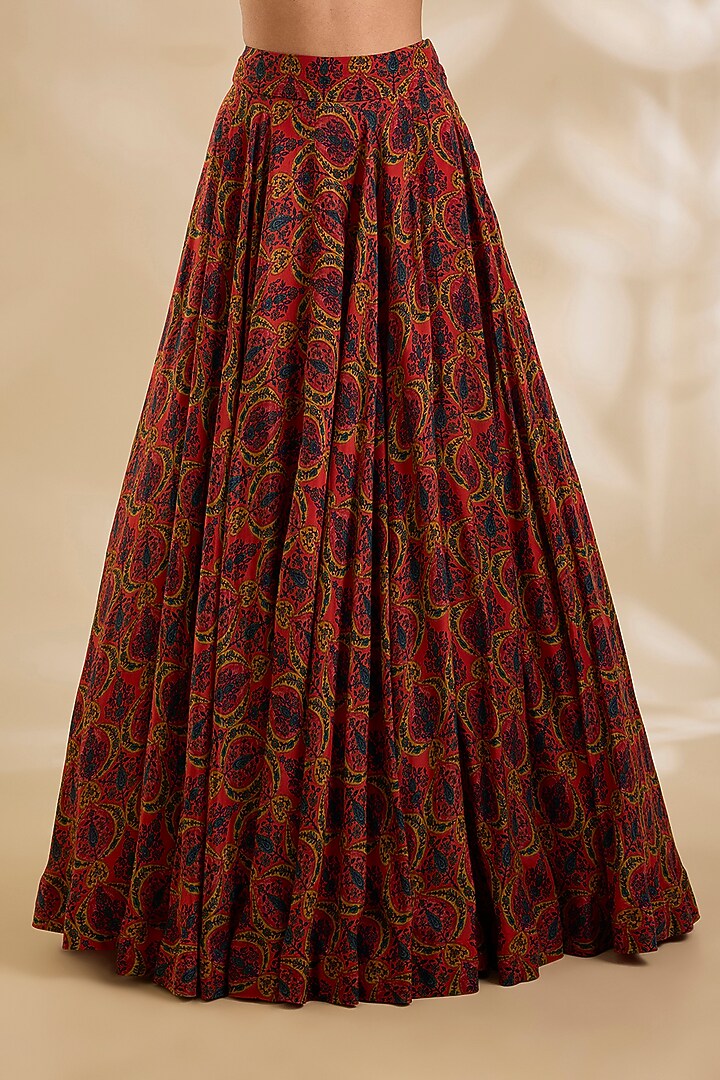 Red Silk & Organza Skirt Set by Debyani at Pernia's Pop Up Shop