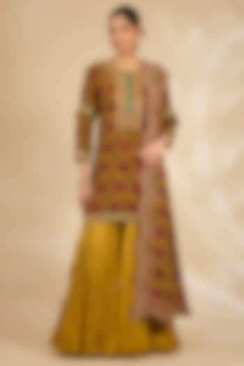 Yellow Chanderi Crushed Bridal Sharara Set by Debyani at Pernia's Pop Up Shop