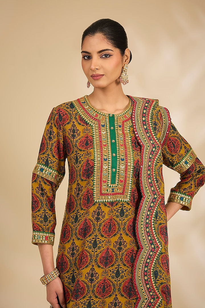 Yellow Chanderi Crushed Bridal Sharara Set by Debyani at Pernia's Pop Up Shop