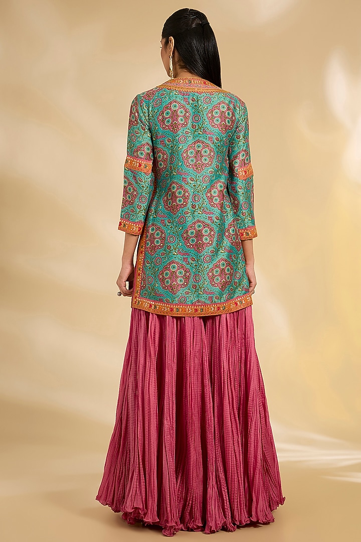 Pink Silk Chanderi Crushed Bridal Sharara Set by Debyani at Pernia's Pop Up Shop
