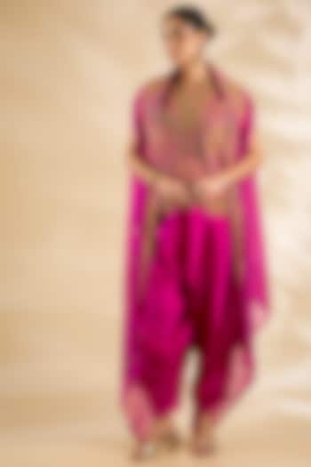 Pink Silk Embroidered & Printed Jacket Set by Debyani at Pernia's Pop Up Shop