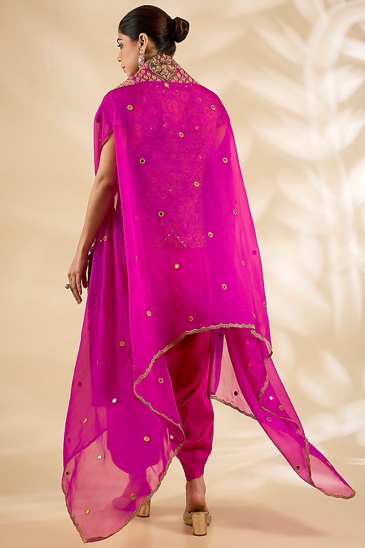 Pink Silk Embroidered & Printed Jacket Set by Debyani at Pernia's Pop Up Shop