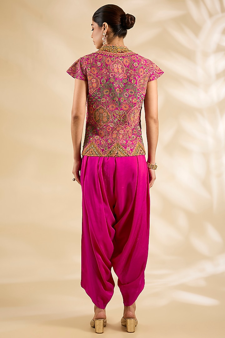 Pink Silk Embroidered & Printed Jacket Set by Debyani at Pernia's Pop Up Shop